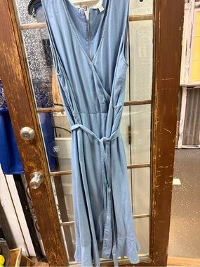 Sleeveless Light Blue Wrap Maxi Dress with Tie Waist